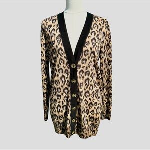 Tory Burch Leopard Print Cardigan with Black Trim